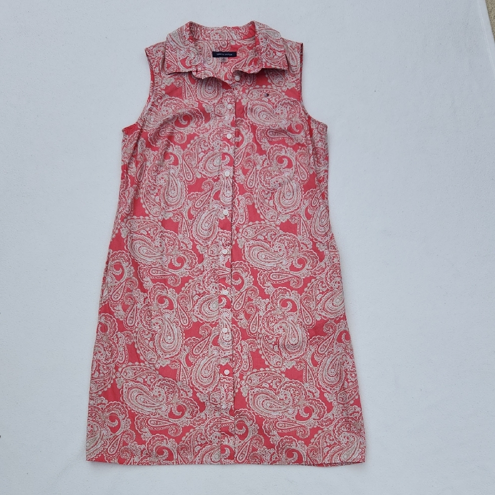 Tommy Hilfiger Sleeveless Paisley Shirtdress Coral Pink Size 4